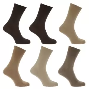 Image of Mens Stay Up Non Elastic Diabetic Socks (Pack Of 6) (UK Shoe 6-11, EUR 39-45) (Shades Of Brown)
