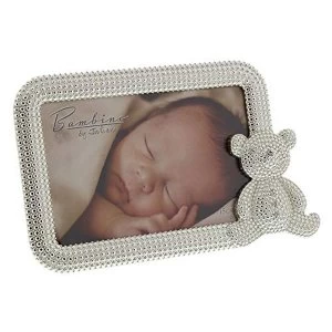 Image of 6" x 4" - Bambino Silver Plated Crystal Teddy Photo Frame