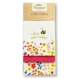 image of Cooksmart Bee Happy Tea Towels - 3 Pack