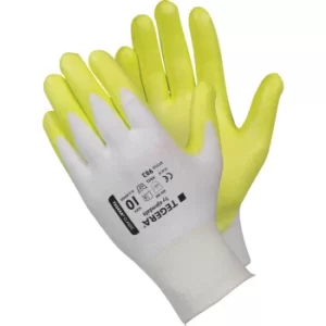 image of Cut Resistant Gloves, Pu Coated, White/Yellow, Size 10