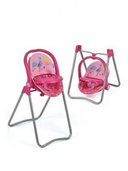 image of 3 In 1 DollS Highchair (Birdie Heart Fabric).