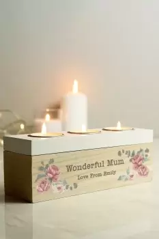 image of Personalised Watercolour Floral Tealight Holder - Brown