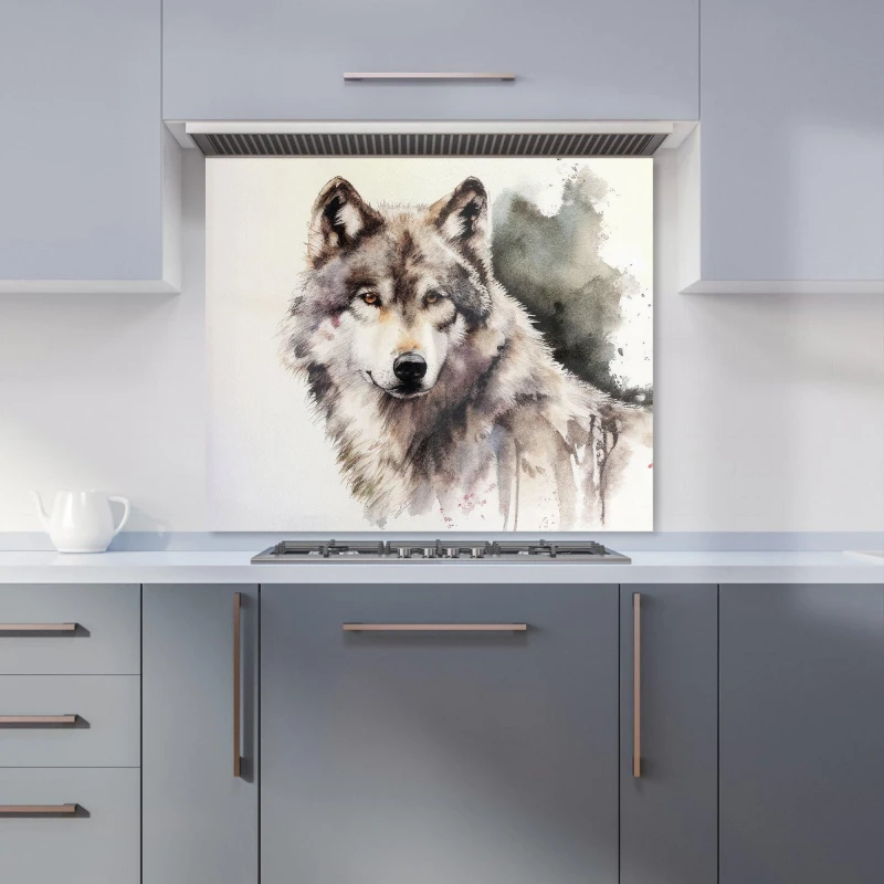 Image of Warren Reed - Designer Loyal Wolf Watercolour Kitchen Splashback in Brown Size: 700mm x 650mm Brown Unisex 700mm x 650mm