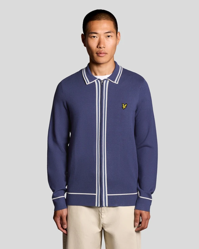 Image of Lyle & Scott Mens Tipped Full Zip Knitted Jumper in Blue