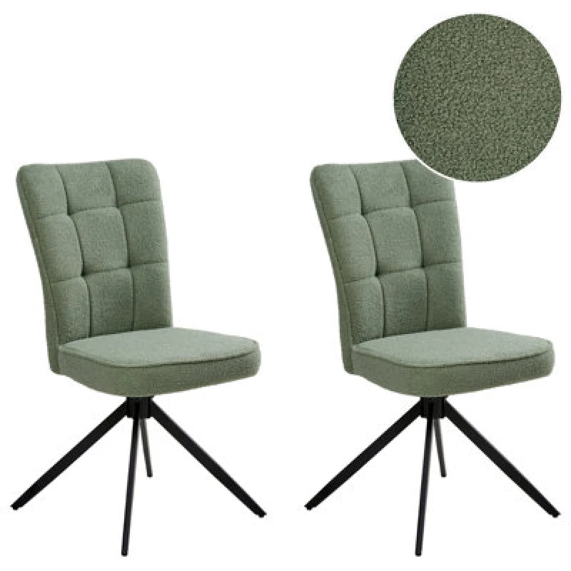 Image of Beliani Set Of 2 Dining Chairs Swivel Ryan Boucle Light Green