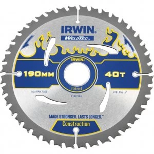 Image of Irwin Weldtec Construction Saw Blade 190mm 40T 30mm