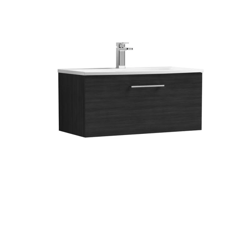 Image of Balterley Bathroom 1 Soft Close Drawer Wall Hung Vanity Basin, Black, 800mm in Black Unisex