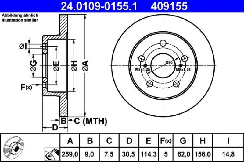 Image of ATE 24.0109-0155.1 Brake disc solid, Coated Brake Disc (82)