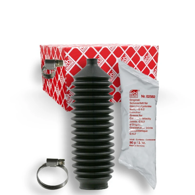 Image of FEBI BILSTEIN 03309 Bellow, steering Rubber, with grease, with clamps, Front Axle Left Rubber Bellow,steering (195)