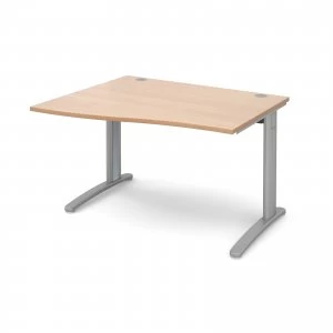 image of TR10 Left Hand Wave Desk 1200mm - Silver Frame Beech Top