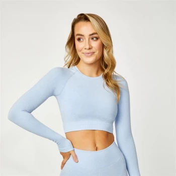 USA Pro Long Sleeve Seamless Crop Top - Brunera Blue