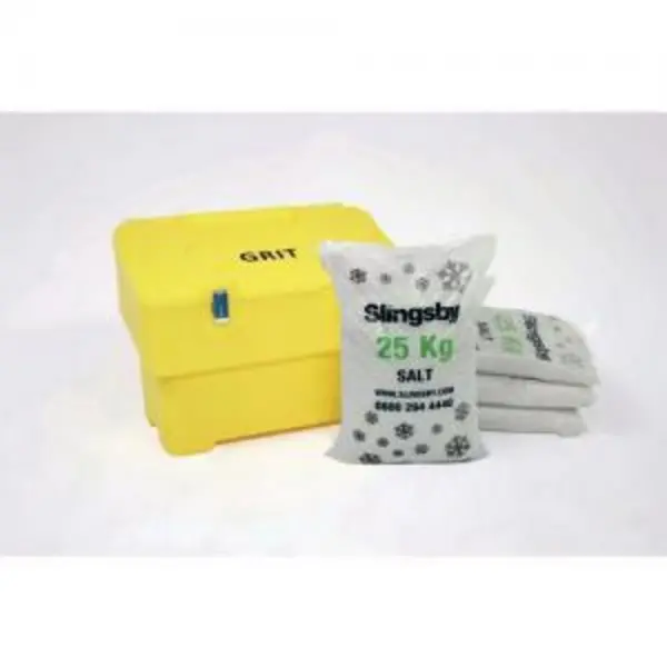 Image of ESE Direct Lockable Yellow 115L Grit Bin with 4 x 25kg White Salt 395096 Grit Bins