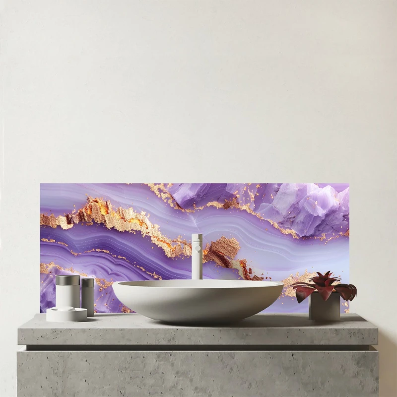 Image of Warren Reed - Designer Light Purple Marble Effect Glass Bathroom Splashback Purple Unisex