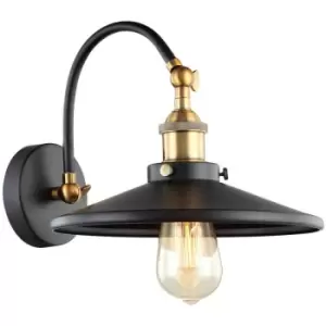 image of Italux Verda - Industrial And Retro Wall Lamp Black, Gold 1 Light with Black Shade, E27