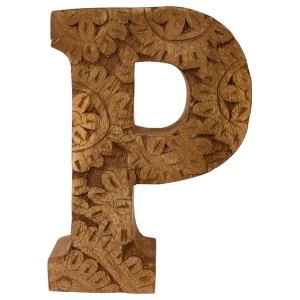 Image of Letter P Hand Carved Wooden Flower