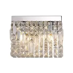 Image of Luminosa Lighting - 29x13cm Rectangular Small Wall Lamp, 2 Light E14, Polished Chrome, Crystal