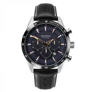 Sekonda Mens Dual-Time Black Leather Strap Watch