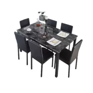 image of Modernique Emillia MDF Marble Effect Dining Table With 6 Faux Leather Chairs In Grey