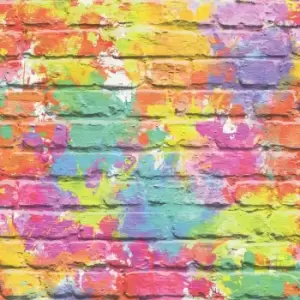 image of 3D Brick Effect Wallpaper Multicoloured Paint Splash Slates Stone Rustic Painted