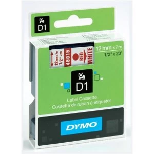 image of Dymo 45015 Red on White Label Tape 12mm x 7mm