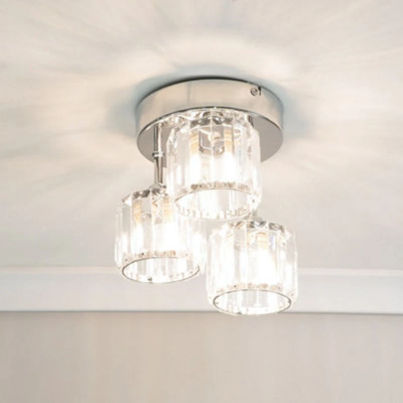 Image of ValueLights Beth Chrome 3 Way Clear Glass Drop Ceiling Light with LED Bulbs Silver