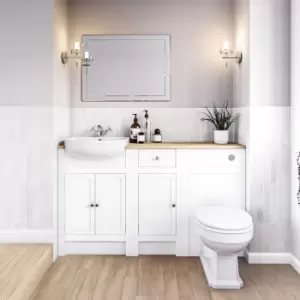 Image of 1500 - 1800mm White Toilet and Sink Unit with Oak Worktop - Aylesford