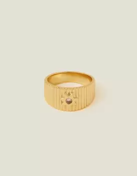 Image of Accessorize Womens 14ct Gold-Plated Corrugated Ring Gold, Size: S