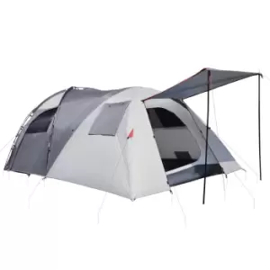 Image of Outsunny 4-5 Man Outdoor Tunnel Tent, Two Room Camping Tent with Portable Mat, Sewn-In Floor Breathable Mesh Windows for Fishing, Festival, Hiking