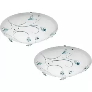 image of Loops - 2 pack Wall Flush Ceiling Light White Steel Shade White Glass/Crystals LED 16W