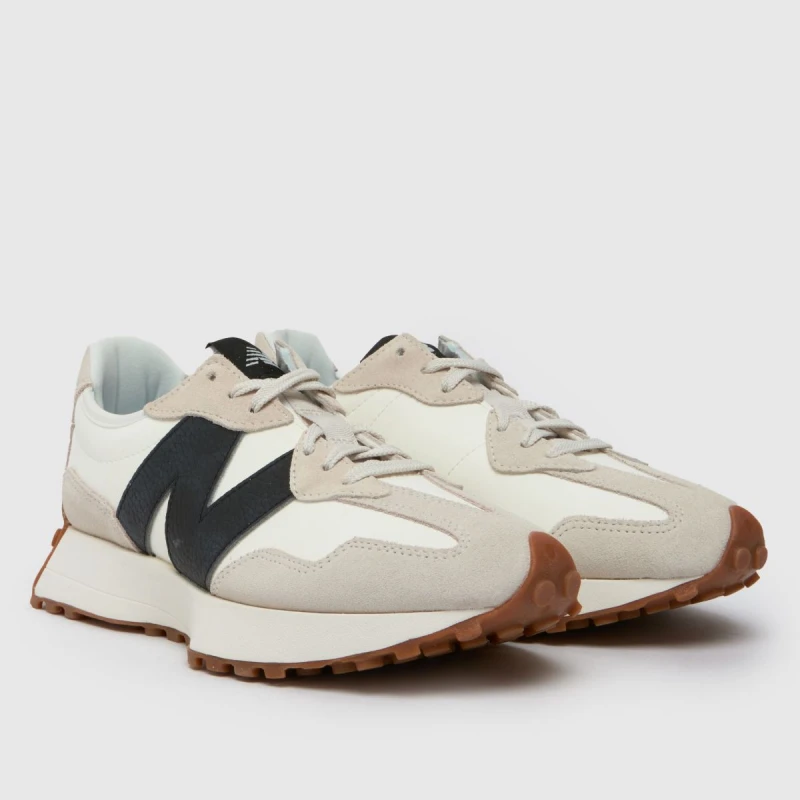 Image of New Balance 327 Trainers in White & Black White/Black/Beige UK 4