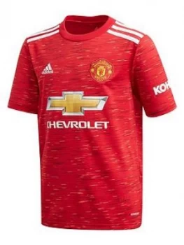 Image of Boys, Adidas Manchester United Junior 20/21 Home Shirt, Red, Size 13-14 Years