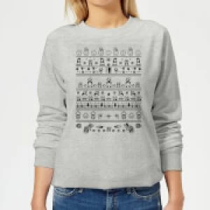 Image of Nintendo Super Mario Retro Knit Womens Christmas Sweatshirt - Grey - 3XL