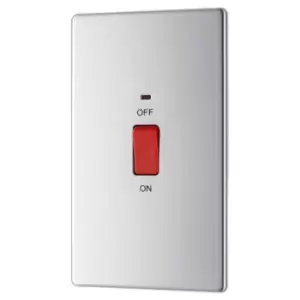 Image of British General Nexus Screwless Flatplate 45 A Double Pole Switch with Indicator Double Plate Brushed Steel FBS72-01