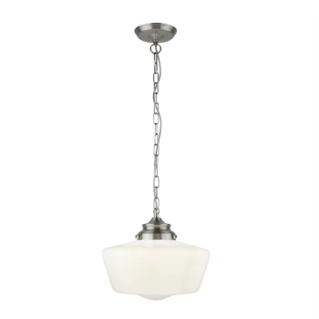 Image of Searchlight School House - 1 Light Pendant Satin Silver, White IP44, E27