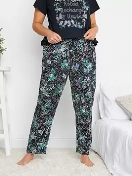 image of Yours Tropical Butterfly Spot Wide Leg Pj Pant, Blue, Size 14-16, Women