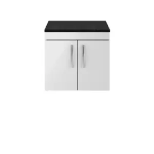 image of Nuie Athena 600 Wall Hung 2-door Vanity & Sparkling Black Worktop - Gloss Grey Mist