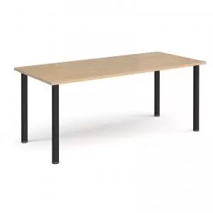 image of Rectangular Black radial leg meeting table 1800mm x 800mm - kendal oak