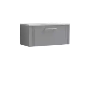 image of Nuie Deco 800mm Wall Hung Single Drawer Vanity & Bellato Grey Laminate Top - Satin Grey