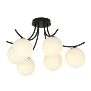 Image of Boston Black Multi Arm Globe Ceiling Light with White Glass Shades, 6x E14