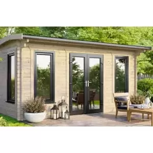 Image of Power Sheds 16 x 14ft Central Doors Apex Notched Logs Log Cabin