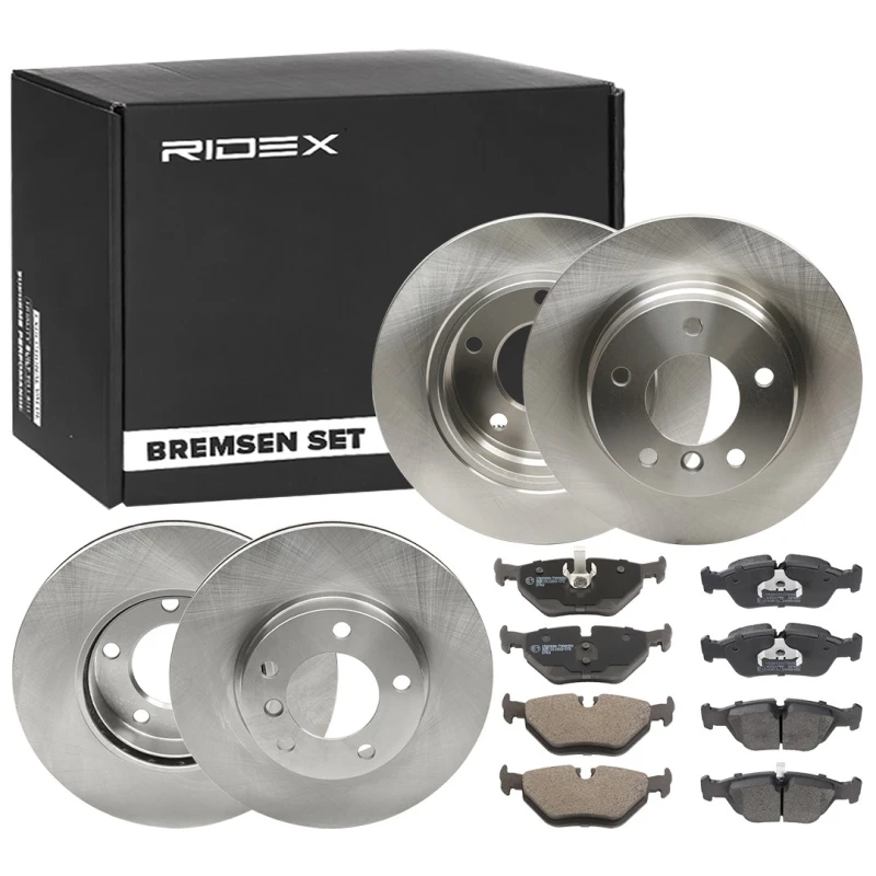 Image of RIDEX 3405B0356 Brake disc and pads set Front Axle, Brake Disc Type: Solid, excl. wear warning contact Brake Set,disc brakes (3405)
