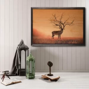 Image of Stag Tree XL Multicolor Decorative Framed Wooden Painting