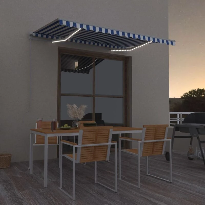 Image of VIDAXL Manual Retractable Awning with LED 300x250cm Blue and White Vidaxl 8720286391853