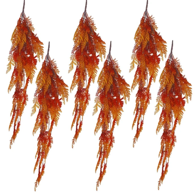 Image of Leaf High-Quality 6-Pack 100cm Artificial Hanging Autumn Orange Maidenhair Fern Plant