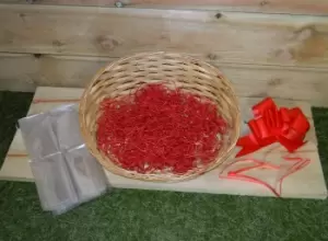 Image of Create Your Own Christmas Hamper Kit - Basket, Cellophane, Ribbon & Wood Wool