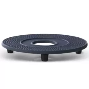 Image of Drink Coaster or Table Trivet Xilin Design Cast Iron in Blue with Rubber Feet