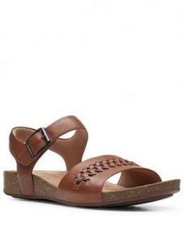 image of Clarks Un Perri Way Leather Flat Sandal - Dark Tan