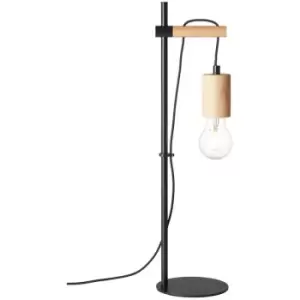 image of Sven Complete Table Lamp, Matt Black, Natural Wood - Endon