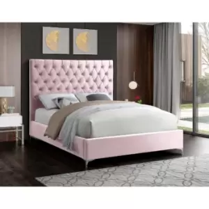 Image of Charlston Bed King Plush Velvet Pink