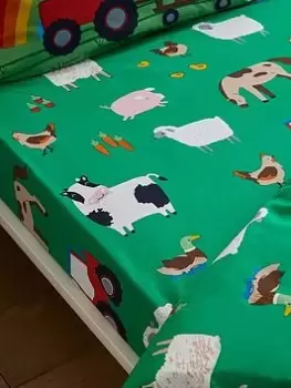 Image of Catherine Lansfield Kids Bedroom Farmyard Animals Junior Fitted Sheet Green